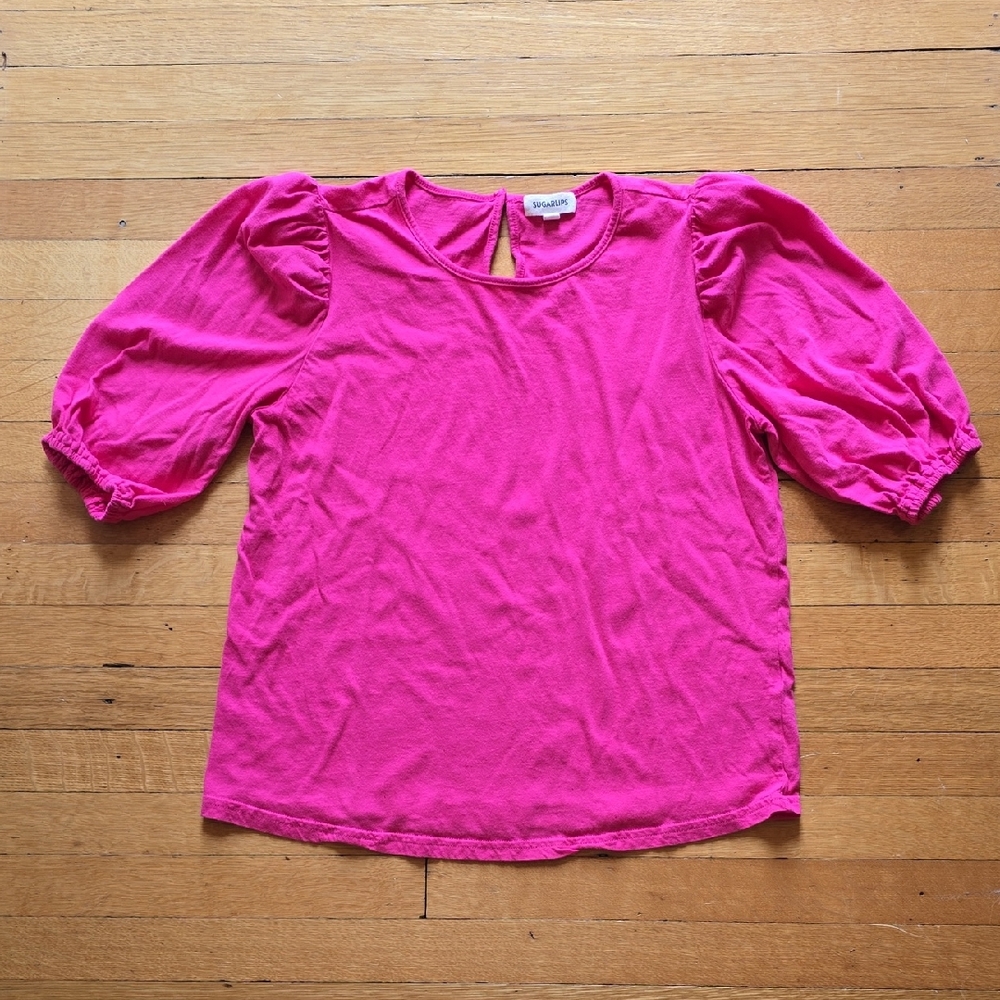 Sugarlips, Fuchsia, Puff Sleeve Blouse, EUC, Women's M